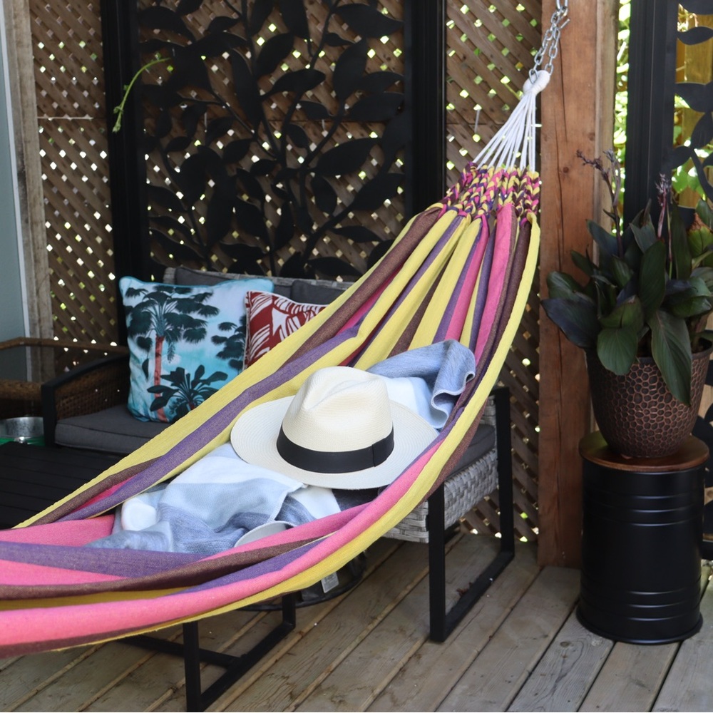 Cotton Striped Hammock, Handcrafted by local artisans in Ecuador.